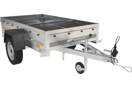 Garden Trailer 200 Kipp Einachsanhänger mit Stützrad und blauer Flachplane
