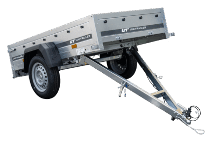 200×106 Gitteranhänger mit blauer Flachplane, Gitterwänden und Stützrad – Garden Trailer 200 KIPP